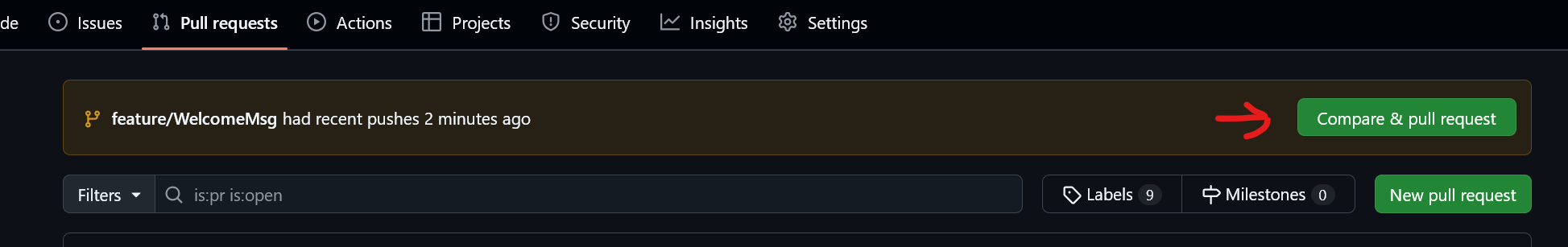 Compare & Pull Request button after recent changes